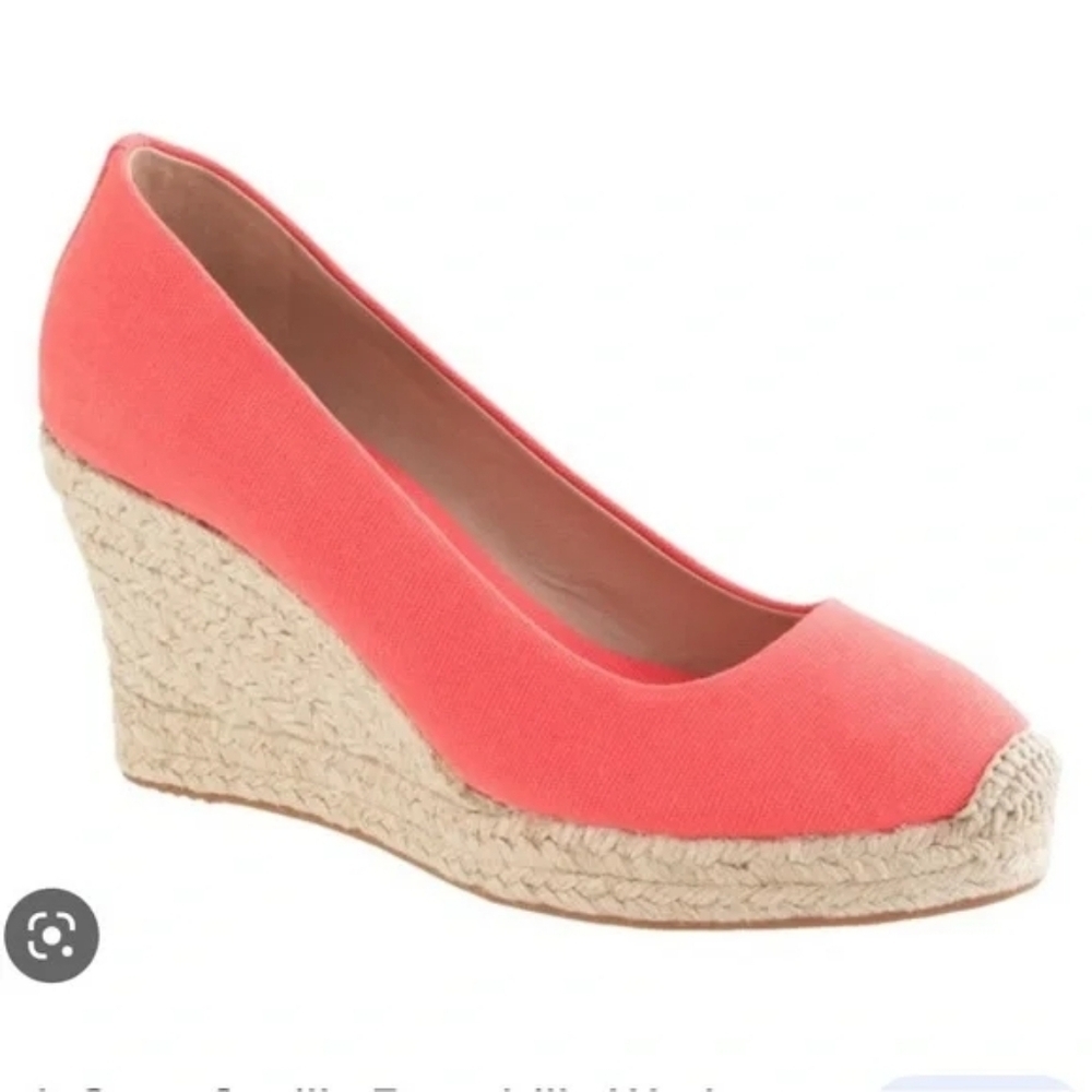 J. Crew Coral Pink Canvas Wedge Espadrille for Women Sz 8 Heels